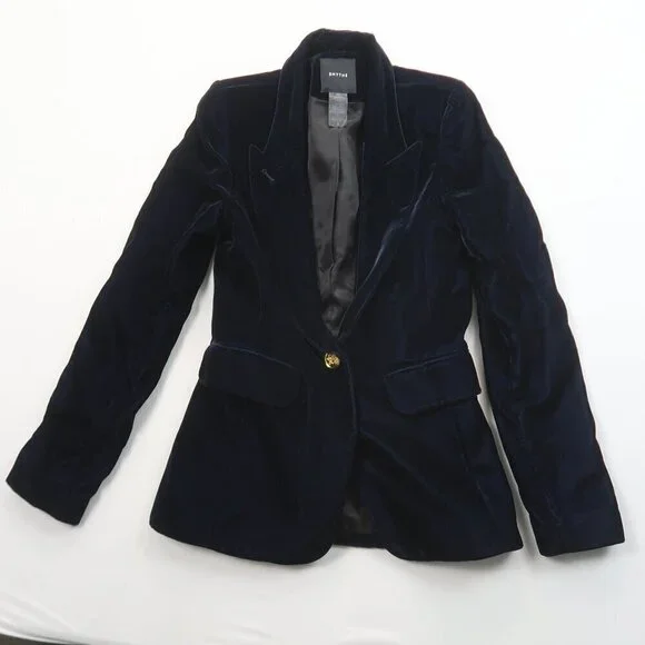 Smythe Velvet Peaked Lapel Blazer Navy Blue Size 2 - Picture 4 of 13